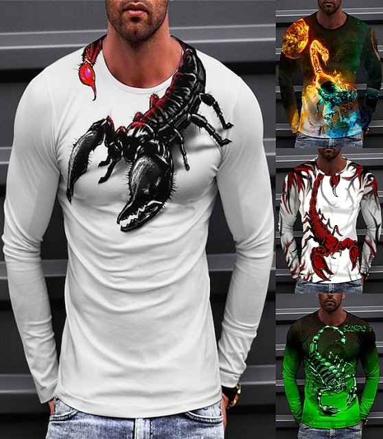 Men's T shirt Tee Animal Graphic Prints Scorpion Crew Neck A B C Black White 3D Print Outdoor Street Long Sleeve Print Clothing Apparel Sports Designer Basic Casual