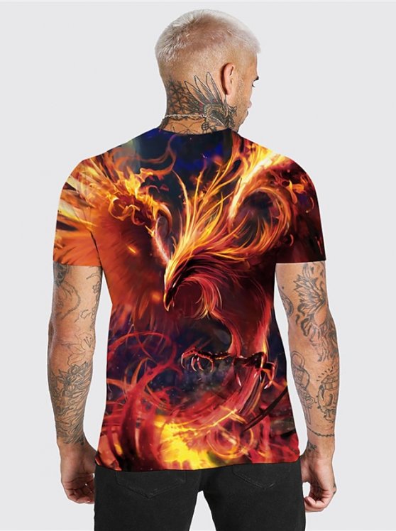 Phoenix Casual Mens 3D Shirt For Festival | Red Summer Cotton | Men'S Unisex Tee Graphic Prints Flame Crew Neck 3D Outdoor Street Short Sleeve Clothing Apparel Sports