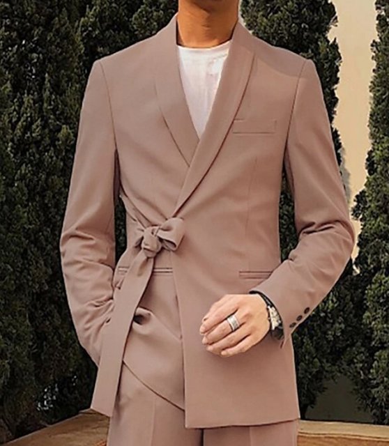 Men's Suits Cocktail Attire Blazer Casual Homecoming Fashion Casual Spring Fall Polyester Plain Pocket Knotted Casual / Daily Knot Side Blazer Black White Pink khaki