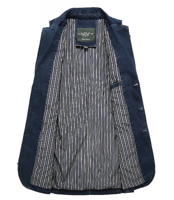 Men's Blazer Denim Jacket Jean Jacket Sport Jacket Sport Coat Going out Button Down Collar Casual Daily Jacket Outerwear Solid Color Light Blue Navy Blue / Cotton / Cotton