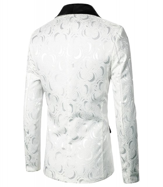 Men's Jacket Blazer Wedding Party Geometric Business Casual Shirt Collar Regular Fit White Jacket