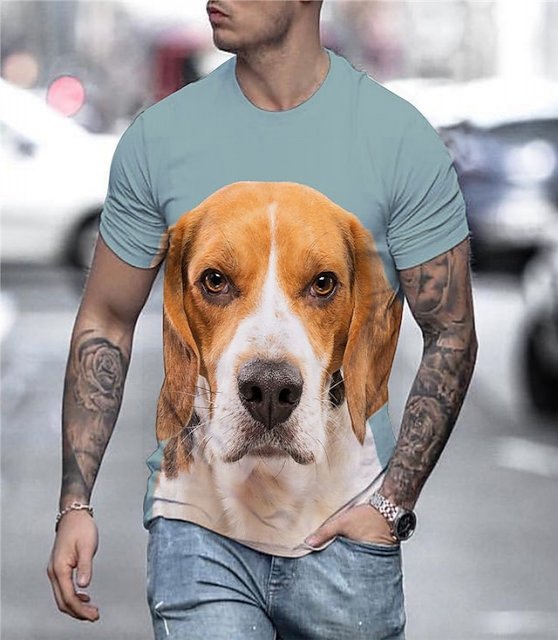 Dog Street Mens 3D Shirt | Black Summer Cotton | Men'S Tee Animal Round Neck Yellow 3D Print Plus Size Party Daily Short Sleeve Clothing Apparel Streetwear Chic &