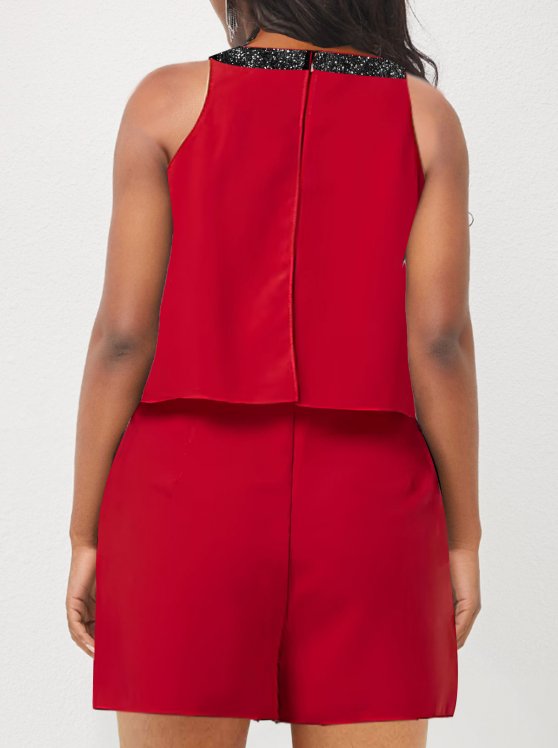 Asymmetry Red Round Neck Sleeveless Romper