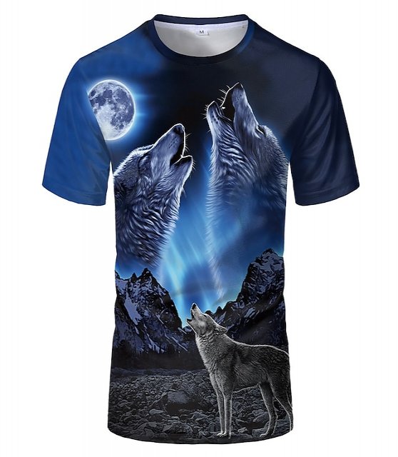 Men's Hipster Wolf 3d Printed T-shirt Printing Short Sleeve Fashion Summer Tee (blue, 2xl) 3D Animal Plus Size Round Neck Daily Holiday Tops