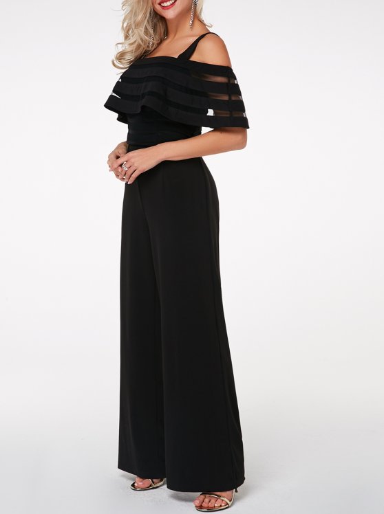 Black Long Off Shoulder Half Sleeve Jumpsuit