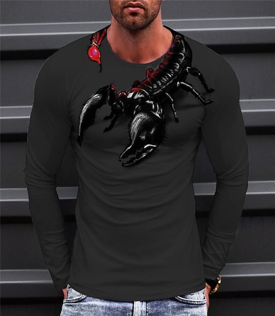 Men's T shirt Tee Animal Graphic Prints Scorpion Crew Neck A B C Black White 3D Print Outdoor Street Long Sleeve Print Clothing Apparel Sports Designer Basic Casual