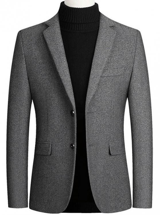 Men's Wool Coat Blazer Wedding Office Office / Career Fashion Classic Style Autumn / Fall Wool Solid Color Thermal Warm Warm Single Breasted Blazer Black Wine Navy Blue Gray