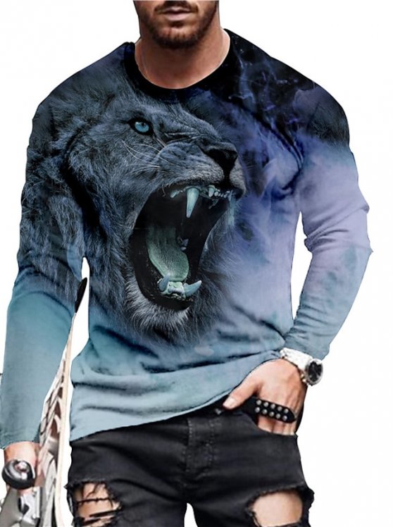 Men's Unisex Shirt T shirt Tee Tee Lion Graphic Prints Crew Neck Black Red Blue Purple Gold 3D Print Daily Holiday Long Sleeve Print Clothing Apparel Designer Casual Big and Tall