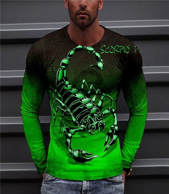 Men's T shirt Tee Animal Graphic Prints Scorpion Crew Neck A B C Black White 3D Print Outdoor Street Long Sleeve Print Clothing Apparel Sports Designer Basic Casual