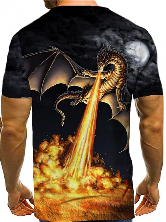 Dragon Mens 3D Shirt For Festival | Black Summer Cotton | Men'S Tee Graphic Prints Round Neck 3D Daily Holiday Short Sleeve Clothing Apparel Designer Casual Big
