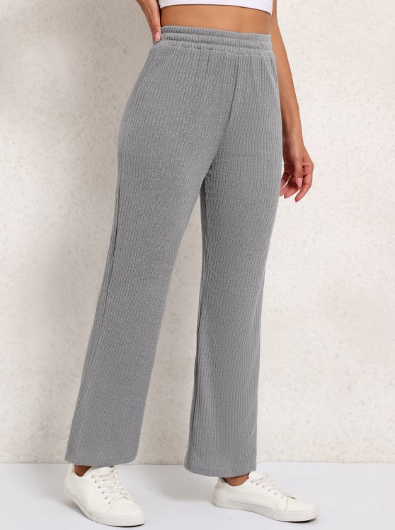 Grey Elastic Waist High Waisted Pants