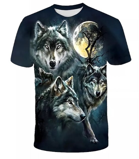 Men's Hipster Wolf 3d Printed T-shirt Printing Short Sleeve Fashion Summer Tee (blue, 2xl) 3D Animal Plus Size Round Neck Daily Holiday Tops