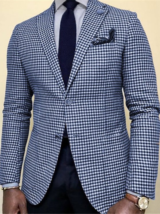 Men's Suits Blazer Formal Evening Wedding Party Birthday Party Fashion Casual Spring & Fall Polyester Plaid / Check Pocket Casual / Daily Single Breasted Blazer Blue Brown