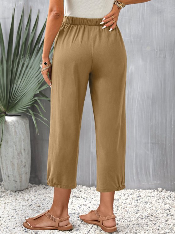 Pocket Light Coffee High Waisted Pants