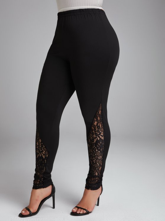 Lace Black Skinny Elastic Waist High Waisted Pants