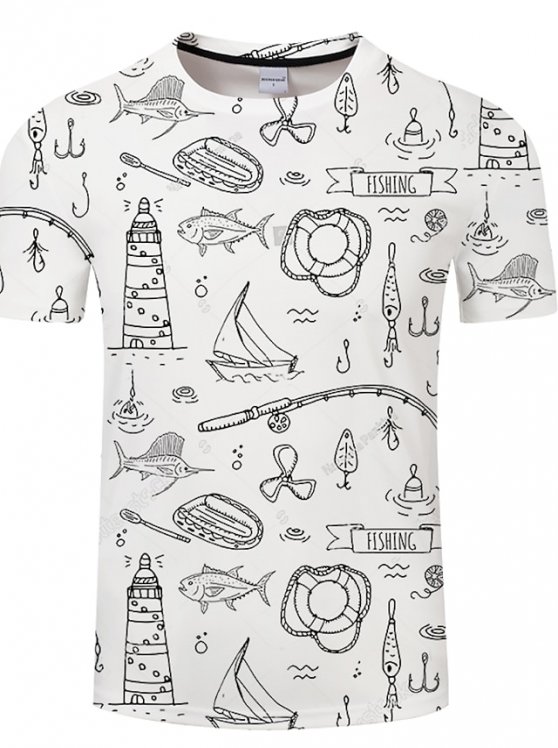 Fish T-Shirt Mens 3D Shirt For Fishing | Blue Summer Cotton | Men'S Unisex Tee Funny Shirts Animal Graphic Prints Crew Neck 3D Plus Size Casual Daily Short