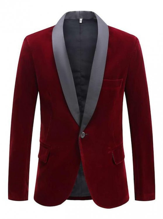Men's Blazer Wedding Business Streetwear Business Fall Winter Velvet Solid Color Pocket Thermal Warm Breathable Single Breasted One-button Blazer Black Wine Blue