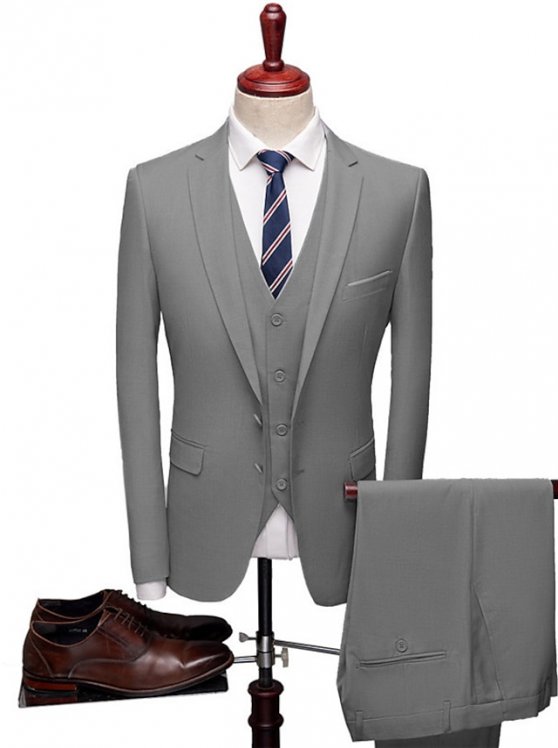 Men's Set Suits Blazer Business Formal Evening Wedding Party Top Fashion Casual Spring Fall Polyester Plain Pocket 3-Piece Single Breasted Two-button Blazer Black Burgundy Navy Blue Light Grey