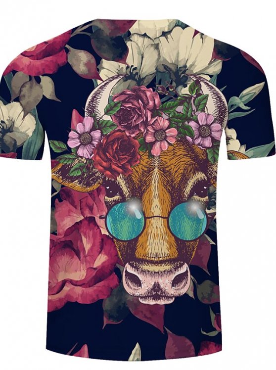 Cow And Calf Casual Mens 3D Shirt | Brown Summer Cotton | Men'S Unisex Tee Animal Graphic Prints Crew Neck Red White Yellow Rainbow 3D Plus Size Daily Short
