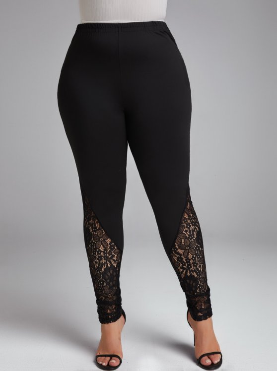 Lace Black Skinny Elastic Waist High Waisted Pants