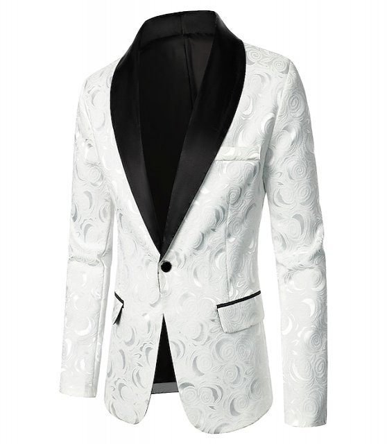 Men's Jacket Blazer Wedding Party Geometric Business Casual Shirt Collar Regular Fit White Jacket