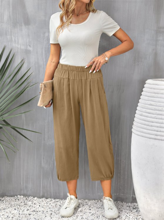 Pocket Light Coffee High Waisted Pants