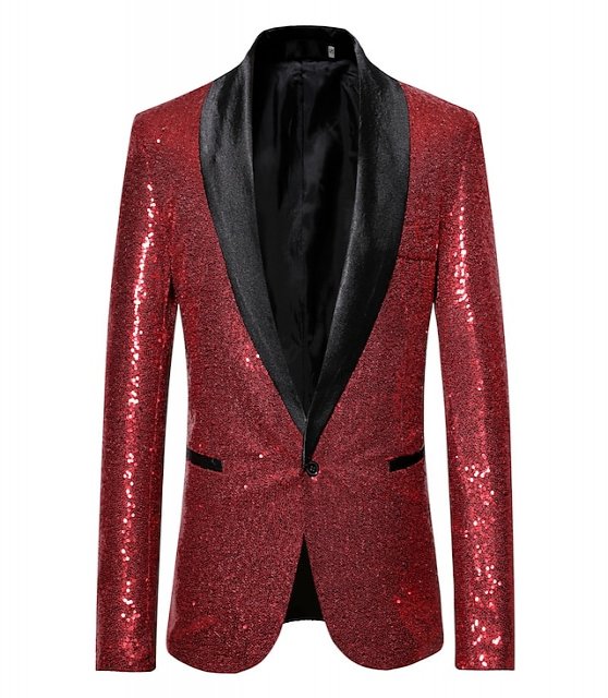 Men's Blazer Ceremony Cocktail Party Wedding Party Fashion Casual Spring &  Fall Polyester Color Block Button Pocket Casual / Daily Single Breasted Blazer Silver Black Red Blue