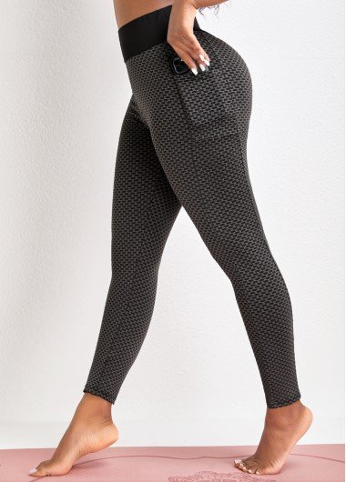Pocket Black Skinny Elastic Waist High Waisted Pants