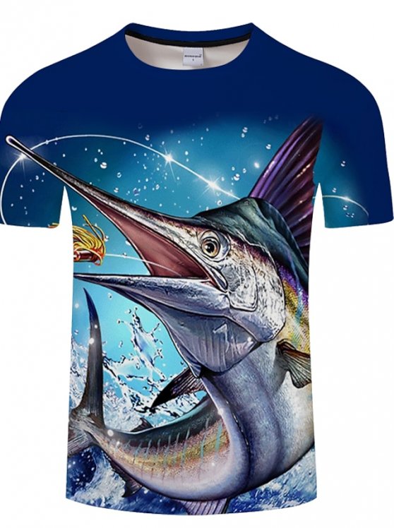 Fish T-Shirt Mens 3D Shirt For Fishing | Blue Summer Cotton | Men'S Unisex Tee Funny Shirts Animal Graphic Prints Crew Neck 3D Plus Size Casual Daily Short