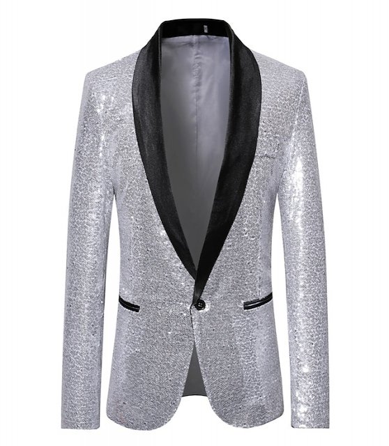 Men's Blazer Ceremony Cocktail Party Wedding Party Fashion Casual Spring &  Fall Polyester Color Block Button Pocket Casual / Daily Single Breasted Blazer Silver Black Red Blue
